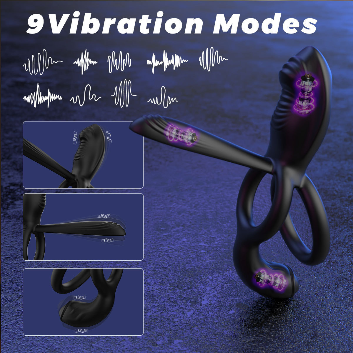 App-Controlled Vibrating Lock Ring with Remote, Dual Rings, Liquid Silicone, Prostate Toy — detail image 9