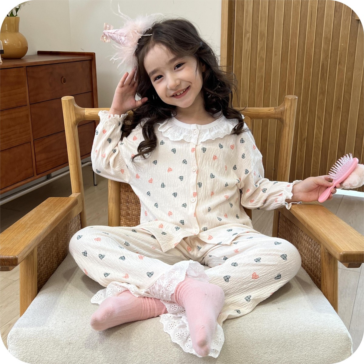 Stretch cotton yarn suit with rice bottom and love heart