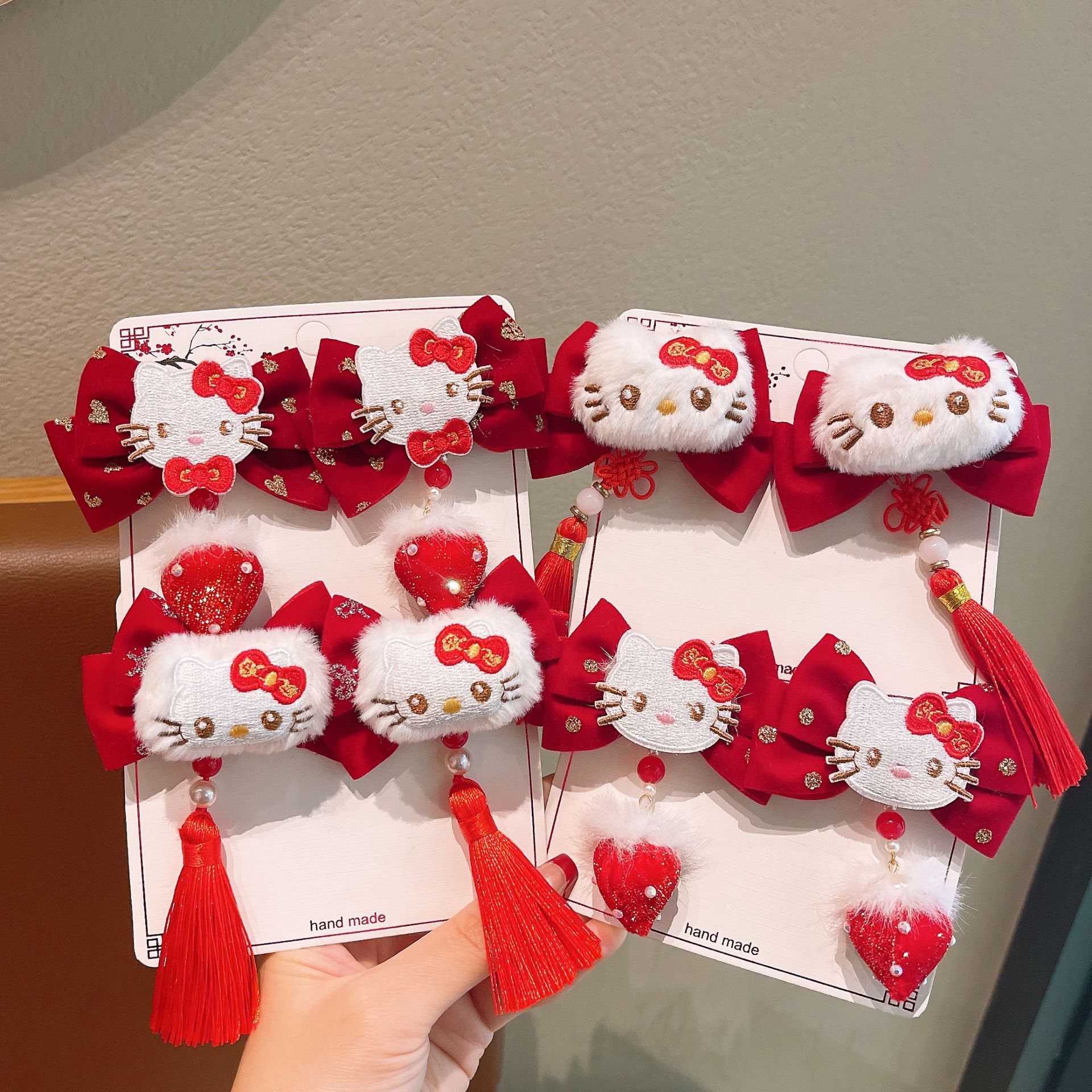 Año Nuevo gran arco festivo rojo para niños adornos de cabello dulce lindo gato gato niñita tocado clips frangea