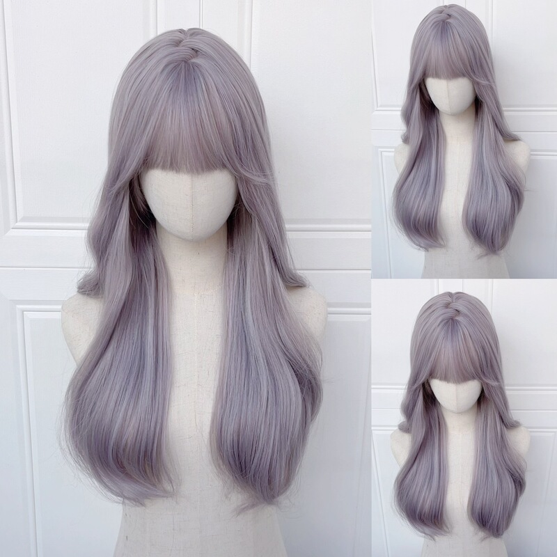 Xingcheng wig women's long hair gray purple long curly hair big wave women's lolita natural white full head cover Xingcheng wig women's long hair gray purple long curly hair big wave women's lolita natural white full head cover