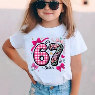 亚马逊2026夏季女童甜美糖果67字母印花时尚短袖百搭上衣潮流批发