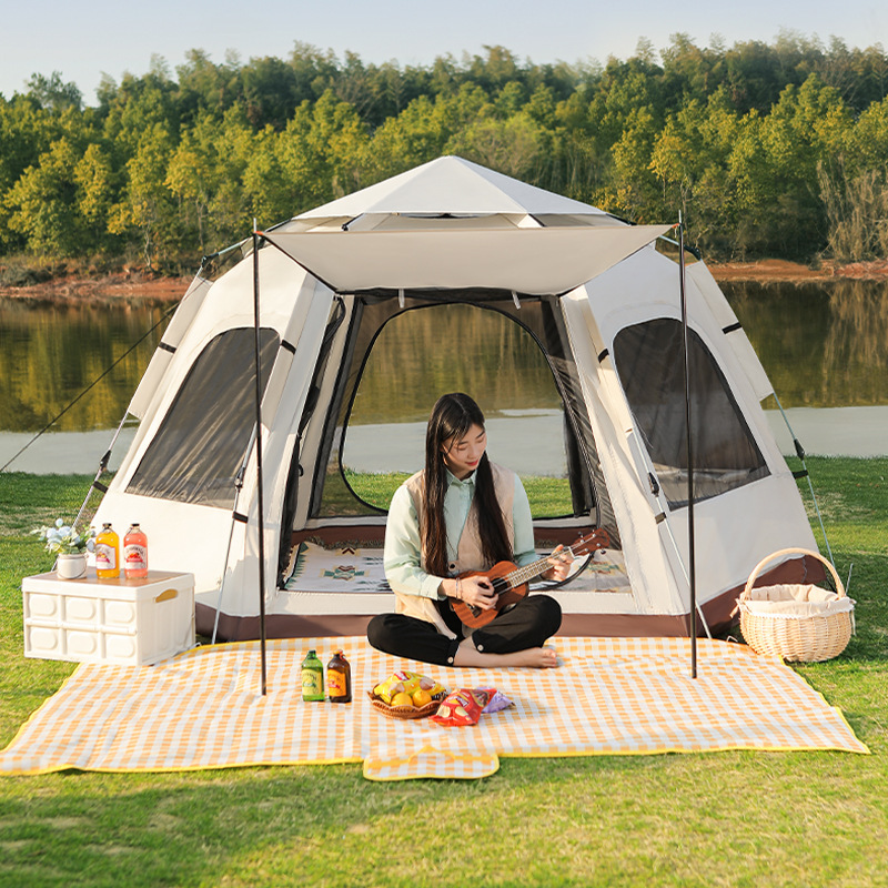 Outdoor Portable Tent, No Need to Set Up, Automatic Quick-Opening, Small and Medium-Sized Tent, Outdoor Leisure Sunshade and Rain Shelter, Hexagonal Tent