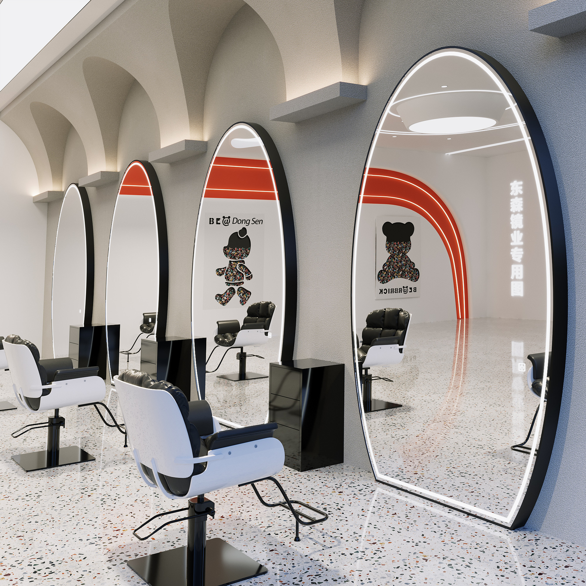 Espejo de peluquería con lámpara de línea para salón de peluquería, espejo de corte de pelo, espejo de pared, espejo de peluquería