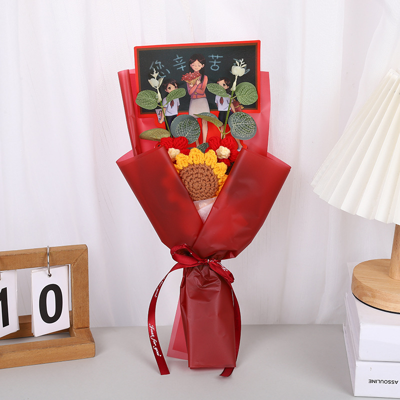 Regalos del día del maestro para niños y niñas, regalos creativos de vacaciones, lana hecha a mano, punto puff, ramo de girasol
