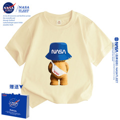 NASA Men's Short Sleeve Ins Stylish Simple New Children's Top Summer Cotton T-Shirt Bear Cartoon Casual Shirt