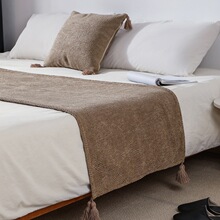 侘寂中古风床尾毯床尾巾搭毯床搭巾盖毯民宿酒店客栈床旗咖色棕色