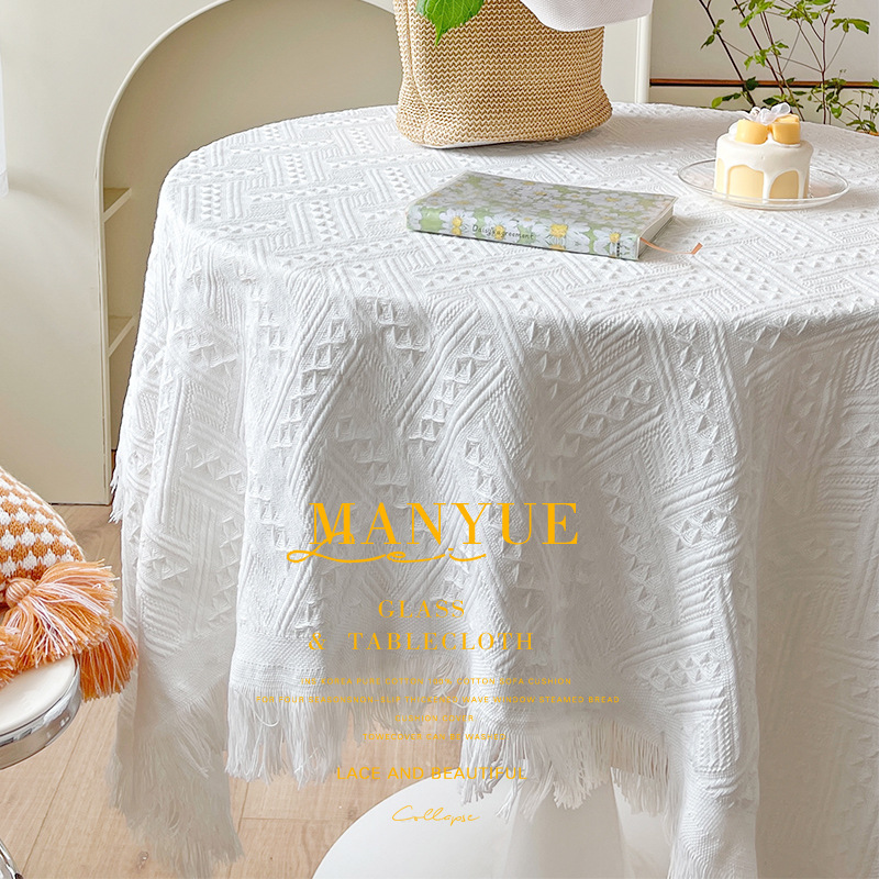 Nórdico inswind blanco francés manto de mesa redondo lujoso ligero de alto nivel sensación de red rojo sólido manto de mesa simple manto de mesa de té