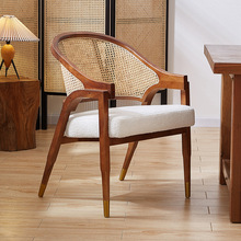 北欧复古餐椅实木藤编单人休闲沙发椅客厅家用设计师款单椅小户型