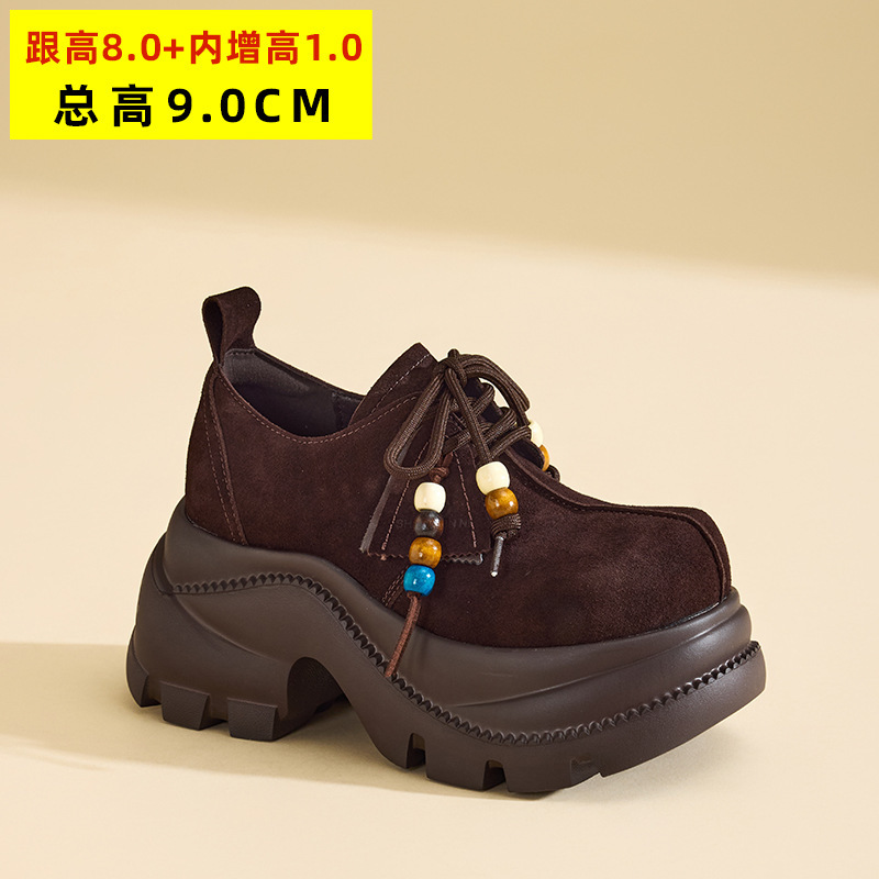 0589-6厚底乐福鞋女2025新款秋季复古松糕百搭一脚蹬小个子休闲勃|undefined