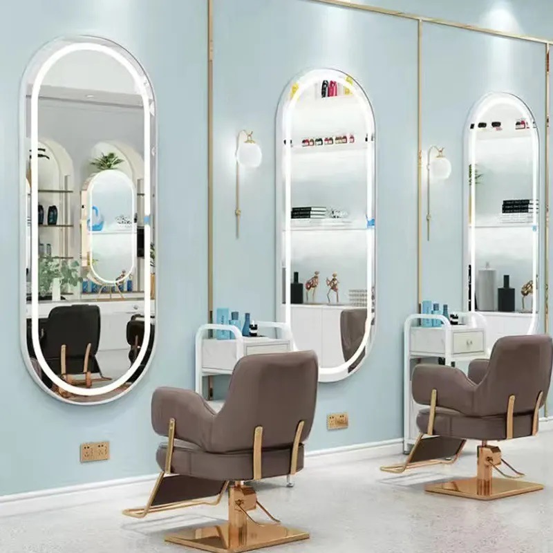 Espejo con Luz para Peluquería con Marco de Metal para Peluquería, para Barbería