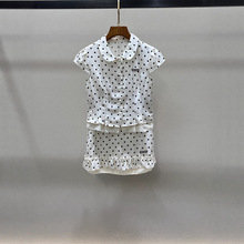 深圳南油高端女装甜美减龄娃娃领开衫上衣花边半身裙波点两件套装