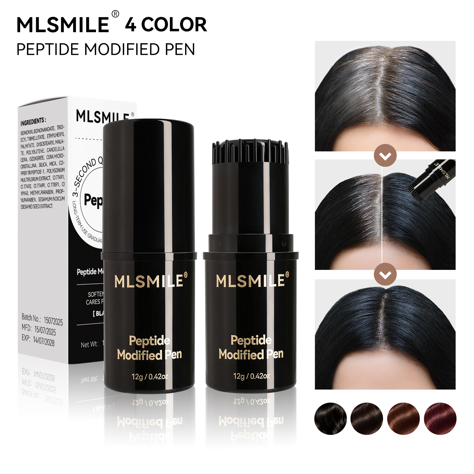 Mlsmile Cross-Border Patented New Product Polypeptide Whitening Hair Comb Disposable Hair Dye Hair Root Touch-Up Hair Stick