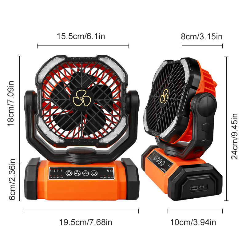 Ventilador de iluminación al aire libre transfronterizo portátil de gran capacidad sin pole regulador de velocidad camping pesca camping tent fan light