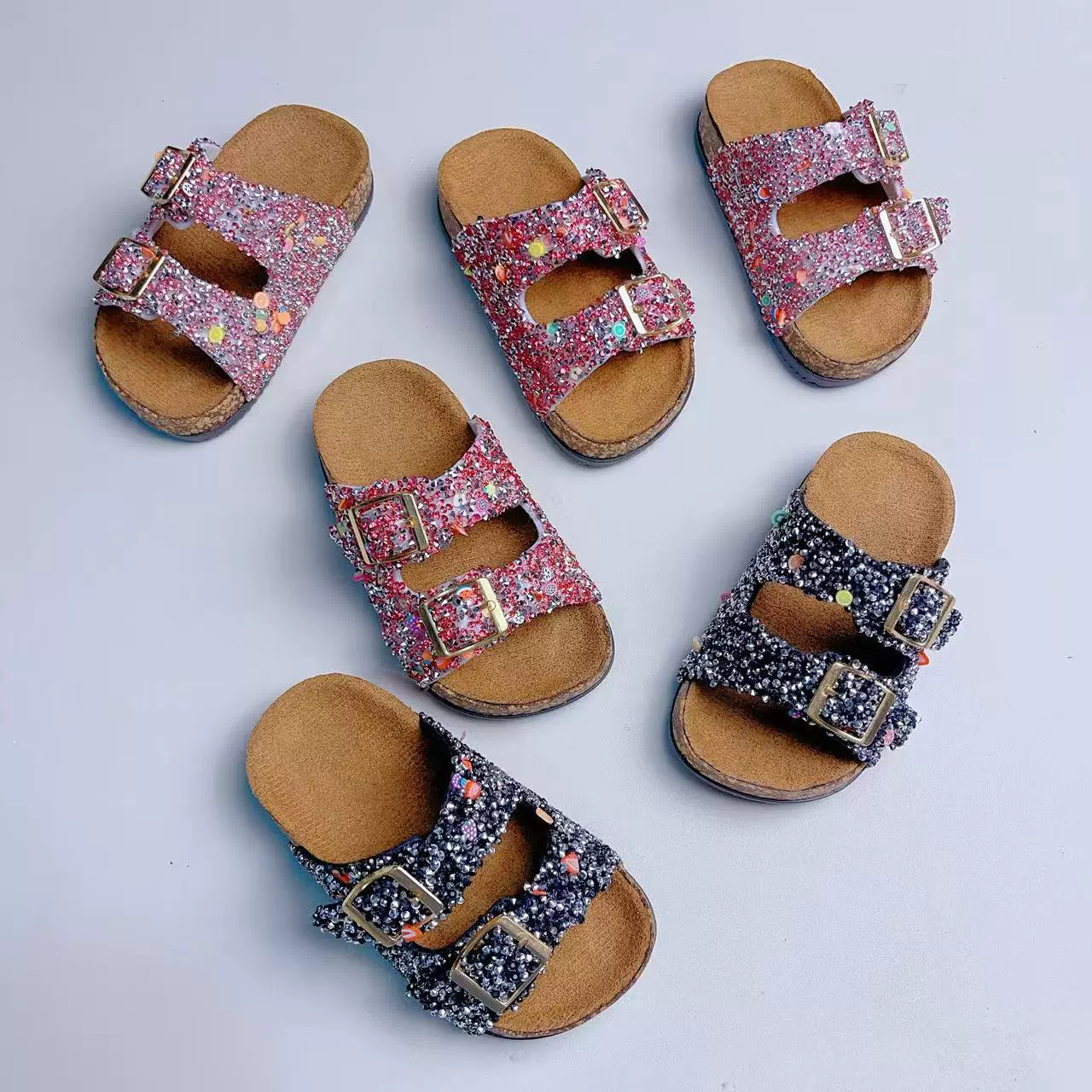 Детская мода новая двойная пряжка Корейская версия детской пробковой подошвы обувь удобная тапочки противоскользящая обувь