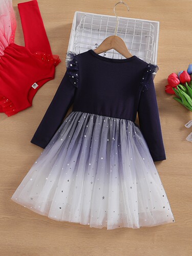 2026 Autumn New Arrival Girls' Dress—Stylish Starry-Sky Mesh Puffy Skirt, Little Girl's Stylish Princess Dress, Formal Gown