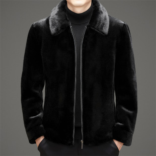 Men's mink coat winter business fashion lapel short fur coat dad warm fashion jacket