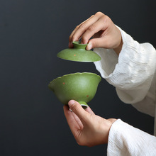 小青柑洒金二才盖碗泡茶器功夫茶具陶瓷花口高脚敬茶碗小青柑专用