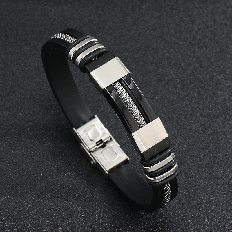 Cross-Border Stainless Steel Bracelet Punk Pure Black Steel Gold Electroplated Snake Pattern Fashion Bracelet Titanium Steel Silicone Personalized Bracelet