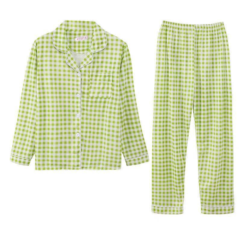 Primavera y otoño pijamas de las mujeres lindo simple traje fresco estudiante flojo Delgado manga larga cardigan leche seda inicio desgaste