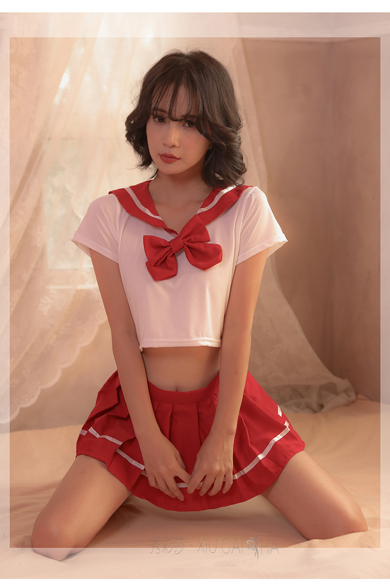 Cute Japanese Student Roleplay Uniform Set with Sweet Short Miniskirt — detail image 16