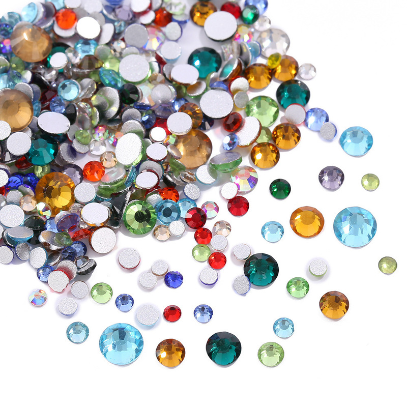 Mixed Crystal Glass Nail Drill Flat Bottom Round Nail Phone Case DIY Sticky Drill Nail Drill Accessories Mixed Crystal Glass Nail Drill Flat Bottom Round Nail Phone Case DIY Sticky Drill Nail Drill Accessories