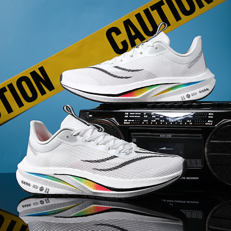 2026 hombres y mujeres zapatos de carreras de carbono luminoso nocturna palomitas de maíz suela amortiguación transpirable primavera y verano baja malla zapatos deportivos para trotar