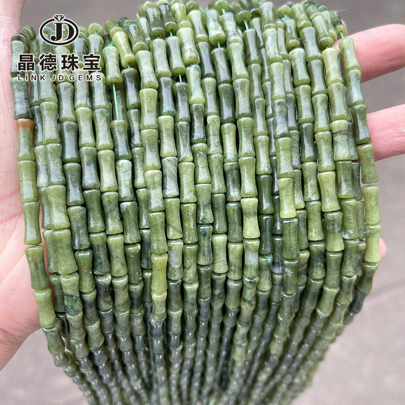Bamboo Tube Beads, Natural Southern Jade 5×12 mm — ~31 pcs Strand, Organic Jewelry Beads