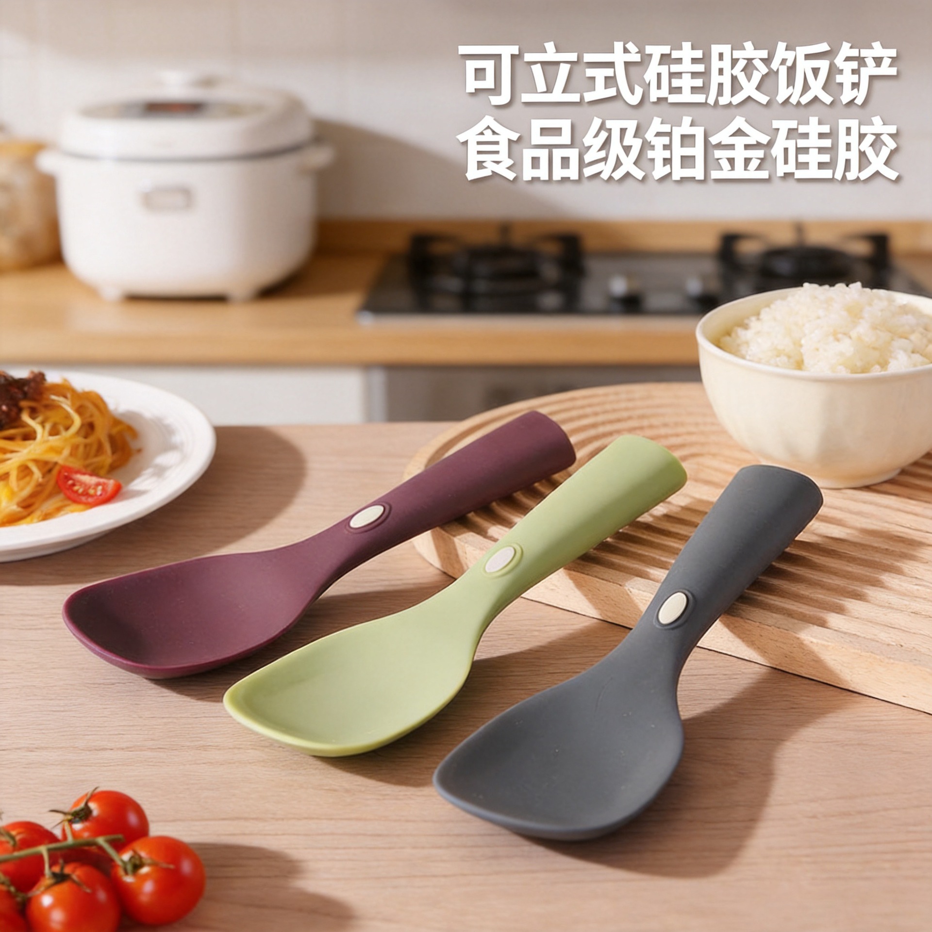 站立饭铲电饭锅家用可立式米饭铲子勺子盛饭电饭煲食品级铂金硅胶