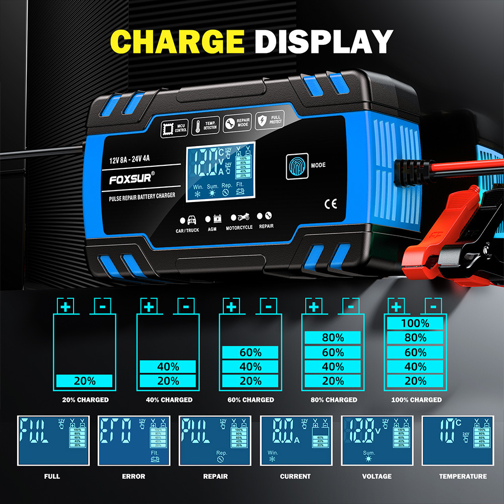 Multi-Stage Automatic Smart Battery Charger 100-240V battery charging