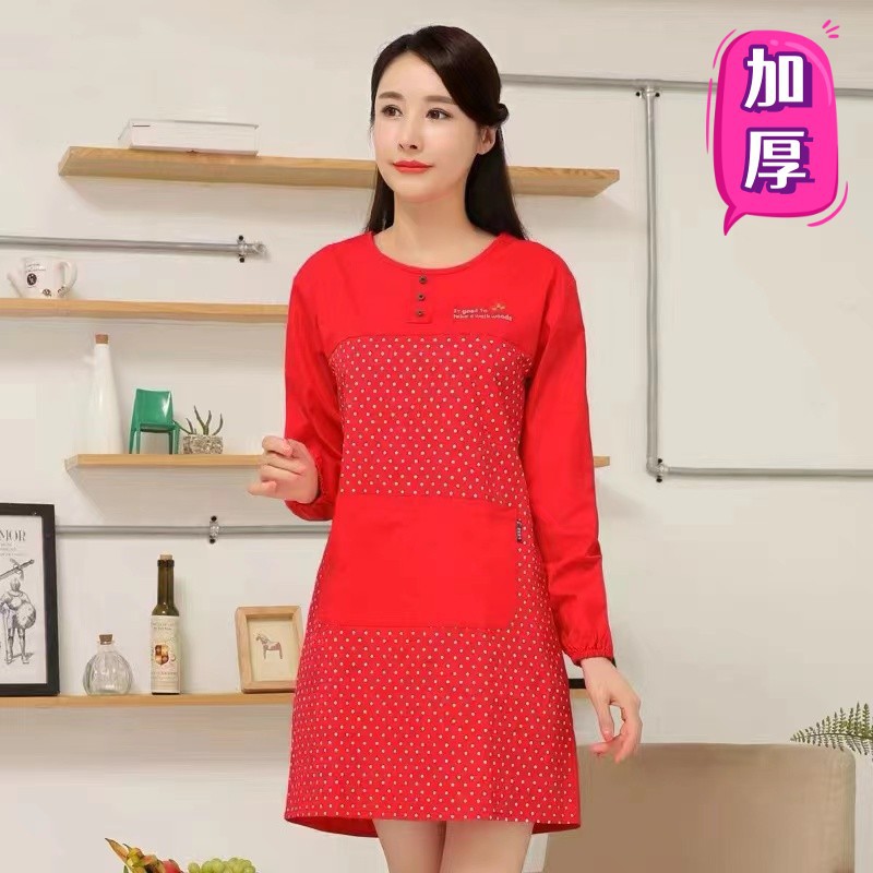 8587 쓰리버튼 피치 도트 블라우스-빅 레드