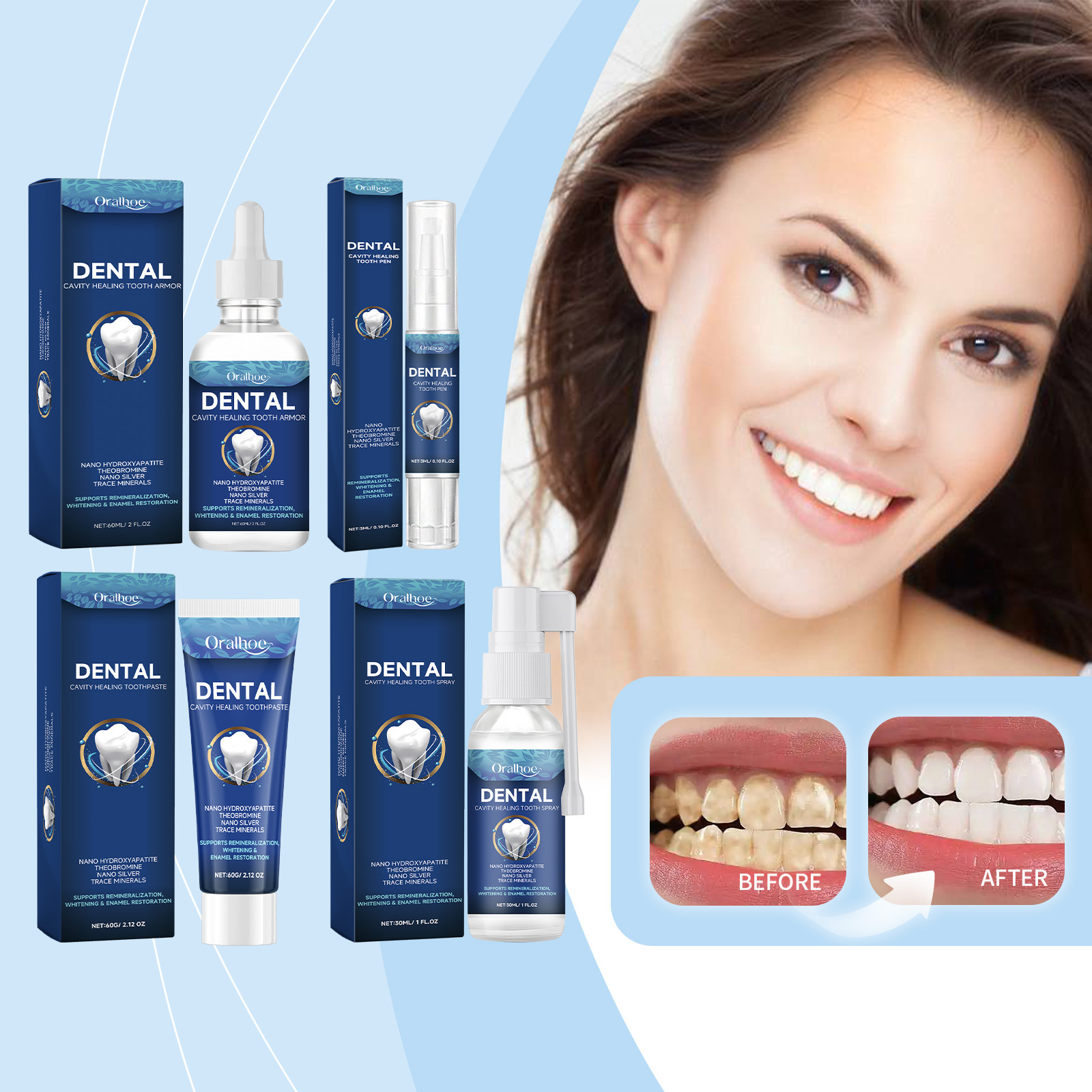 Oralhoe Teeth Care Cleans Oral Stains and Tartar, Gently Reduces Odor, Freshens Breath Care