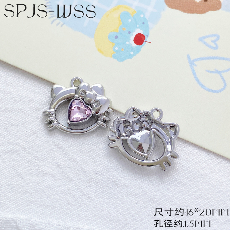 可爱少女多色爱心KT头镂空吊坠diy手链项链耳饰发饰挂件配件材料|undefined