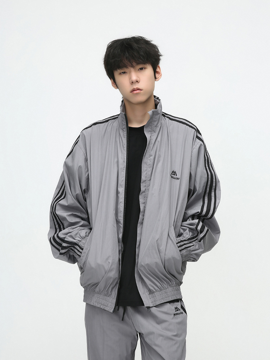 Mtlclothes ropa de los hombres | 2023 otoño americano cardigan rayas chaqueta traje casual suelta Pantalones deportivos moda