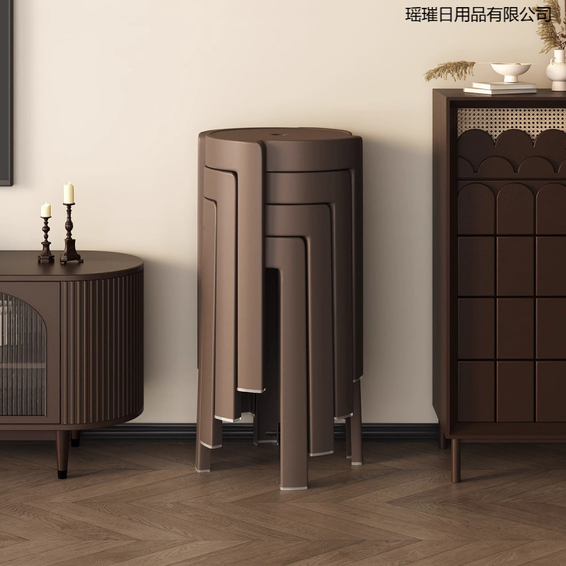 特厚塑料凳子家用可叠放餐桌高圆风车胶板凳简约复古加厚备用椅子