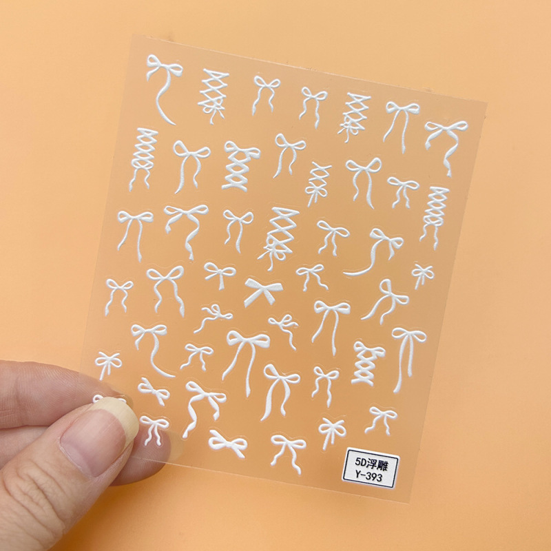 グラデーションスマッジフレンチマニキュアステッカー 5d エンボスガラス蝶花落書きネイルステッカー立体粘着|undefined