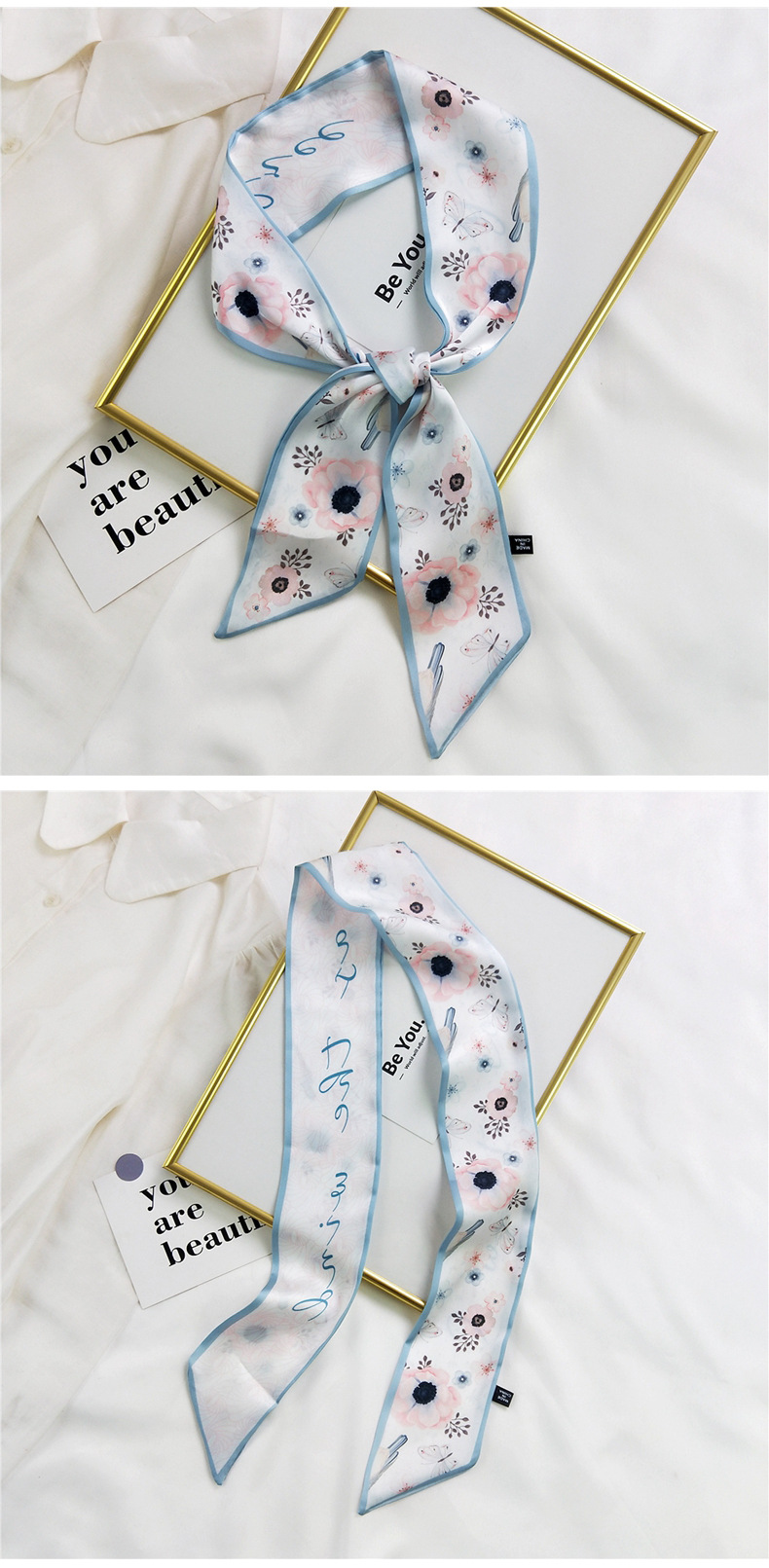20g Weight Silk Scarf Classification Travel Occasion Unisex Gender Sweet Style Khaki, Multicolor, Dark Blue, White, Red, Green, Blue, Yellow, Black Color Fashion Silk Scarf Hair Tie 31