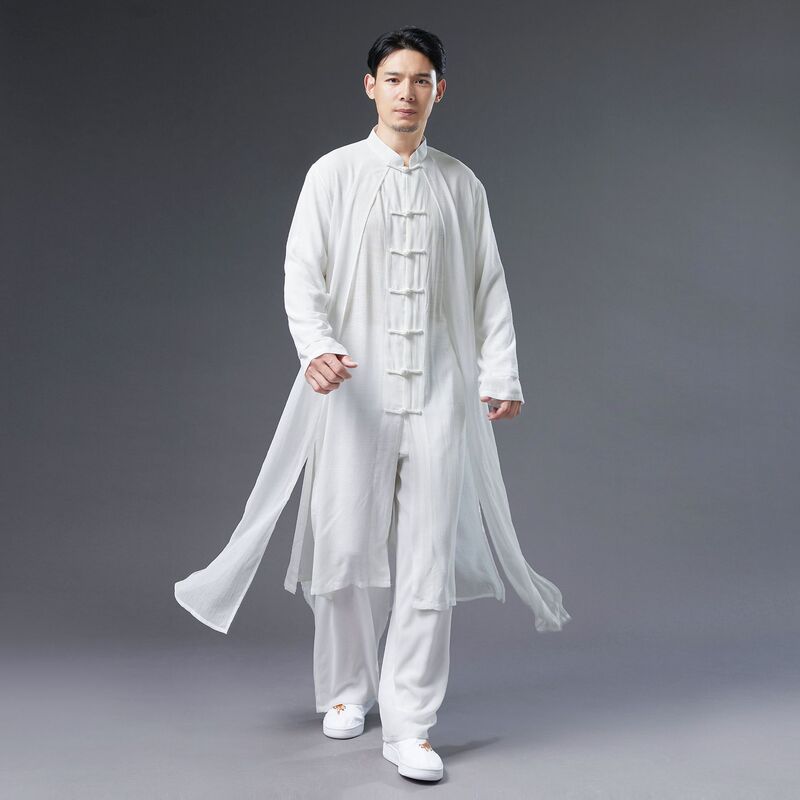2026 Cotton and Linen Men's Top Chinese Style Seven-Button Faux Two-Piece Casual White Youth In-Stock Decorative Tang Suit