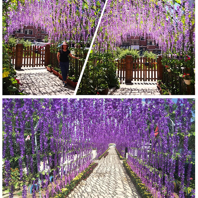 Glicinia Artificial Flor Vid decoración del arco de la boda Red corredor decoración del techo tira de la flor de frijol Wisteria flor cadena