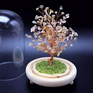 Pink yellow amethyst tree glass cover creative crafts handmade birthday gift gravel rich tree ornaments