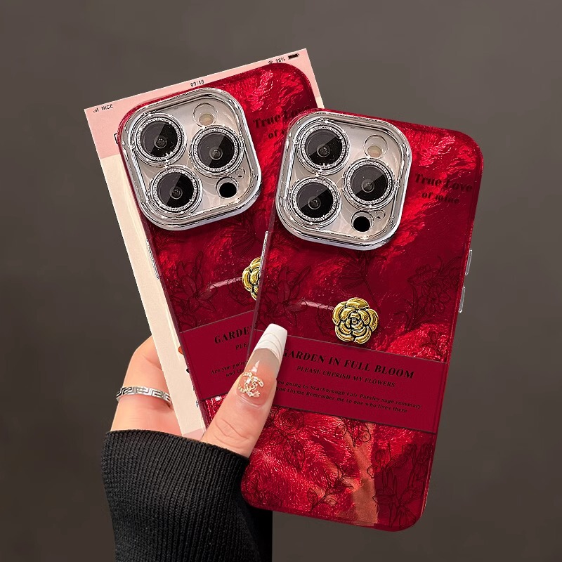 3D Camellia Pattern Case for Apple 16 Pro Max, Red, for Women, iPhone 15 Pro with Wrist Strap 3D Camellia Pattern Case for Apple 16 Pro Max, Red, for Women, iPhone 15 Pro with Wrist Strap