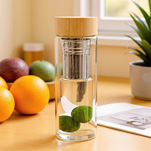 双层玻璃杯毛竹盖外贸原单泡茶杯办公专用男士款耐热水杯微保温