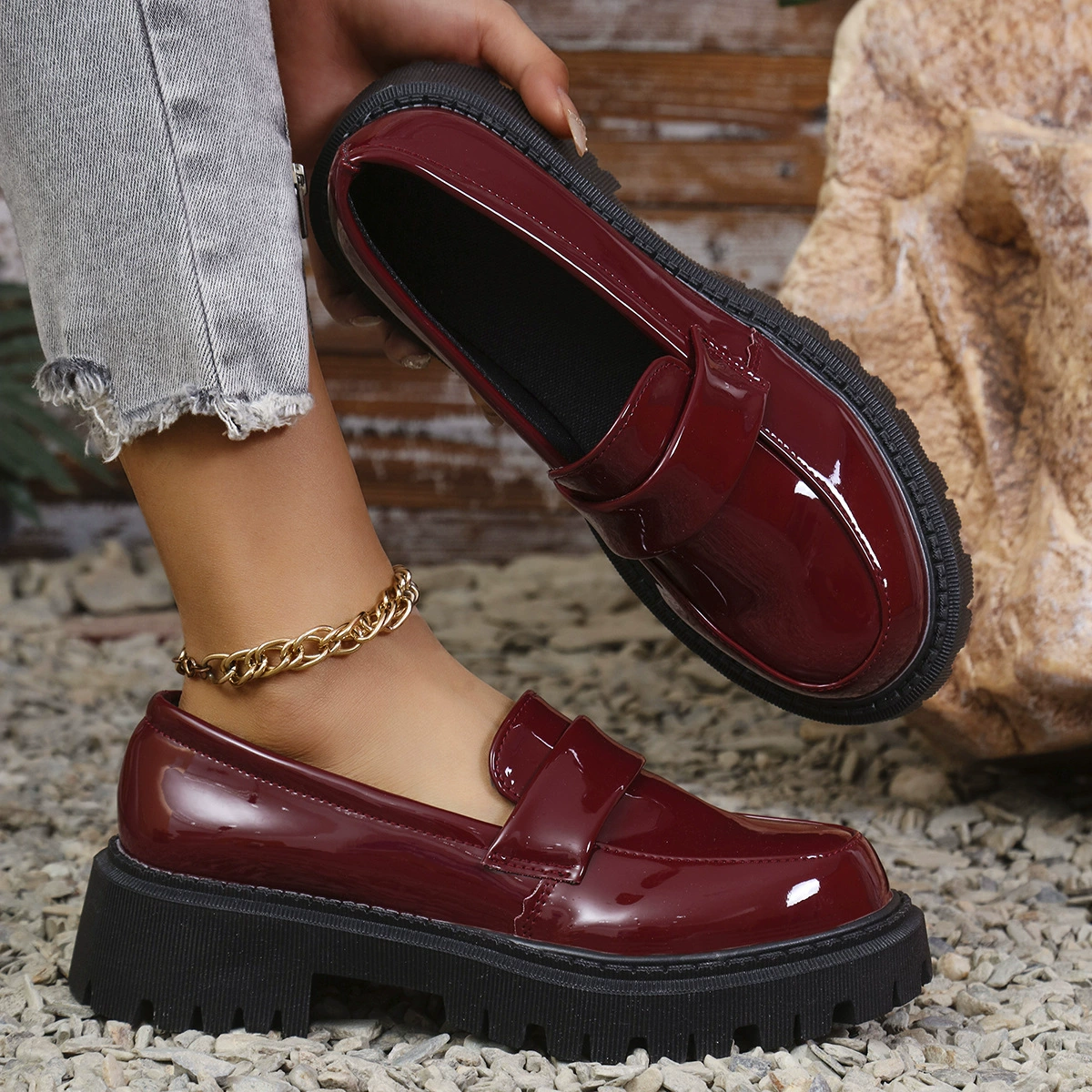 Footwear for leather shoes English style, fashionable loafers platform, plus size, Amazon, British style