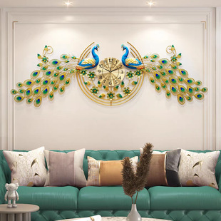 Living room hanging bell atmosphere peacock TV background wall clock clock fashion art wall hanging clock sofa three -dimensional creative watches