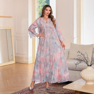 Spot Muslim Women's Dress Islamic Clothing Middle Eastaya Elegant Fashion Printed Sequin Robe