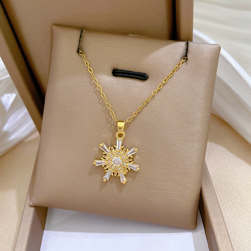 Snowflake Diamond Necklace Luxury Titanium Steel Collarbone Chain_voghion.com