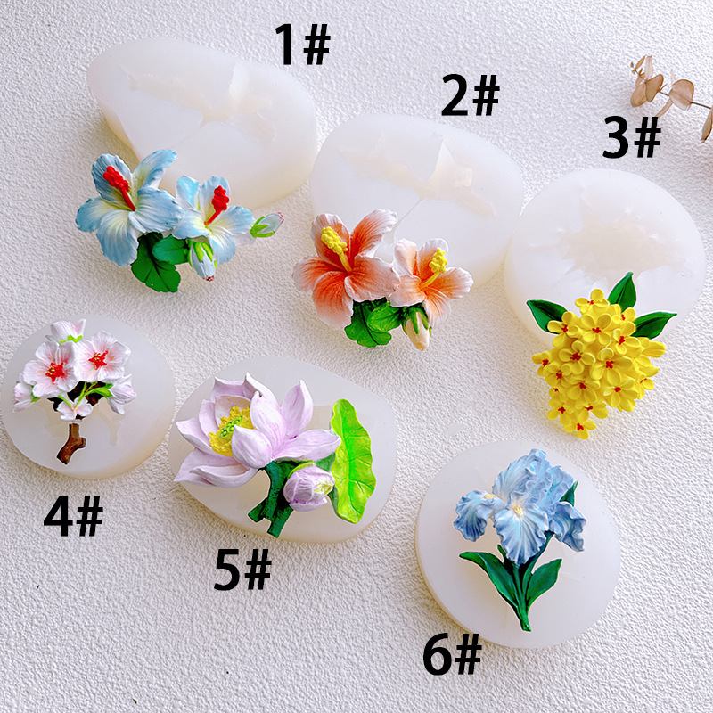 Serie de flores Osmanthus con aroma dulce, flor de durazno, flor de durazno, flor de hibisco, molde de silicona, vela de aromaterapia de epoxi hecha a mano creativa