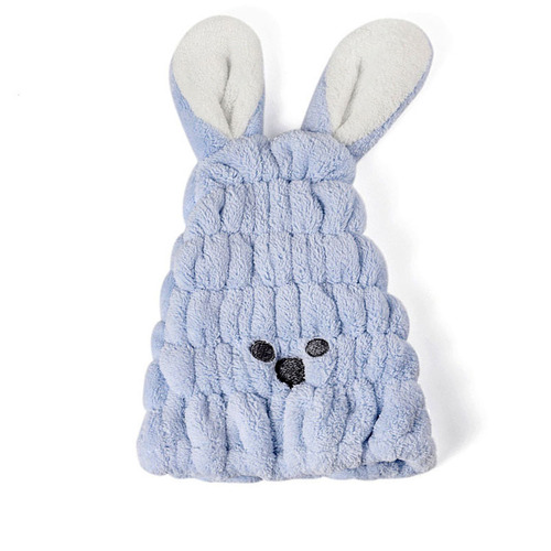 Children's Dry Hair Hat Cute Cartoon Rabbit Shower Cap Absorbent Elastic Coral Velvet Head Cover Quick-Dry Towel for Wiping Hair