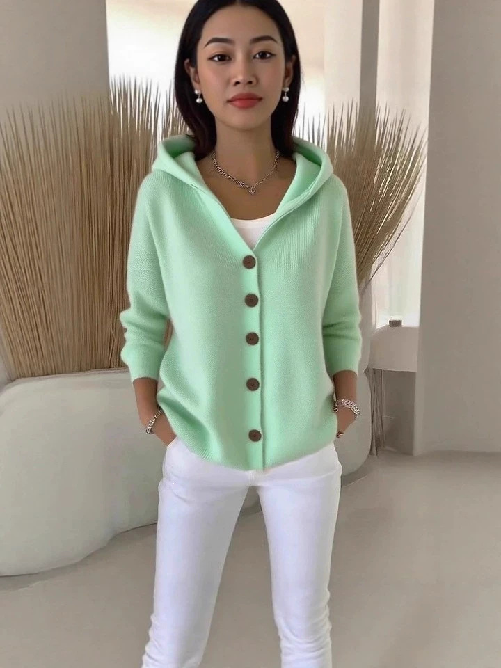 2025 Europa y los Estados Unidos botones de punto con capuchón suéter cardigan nuevo otoño y invierno transfronterizo de color sólido casual moda de mujer