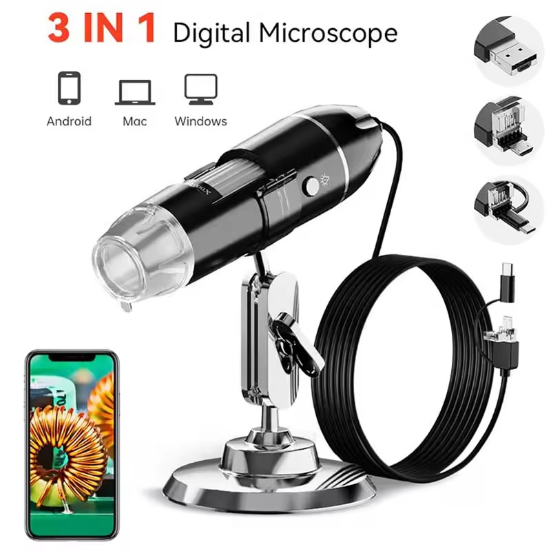 Microscopio 3 en 1 1600x microscopio electrónico digital tipo-c Android cámara de microscopio de ordenador USB