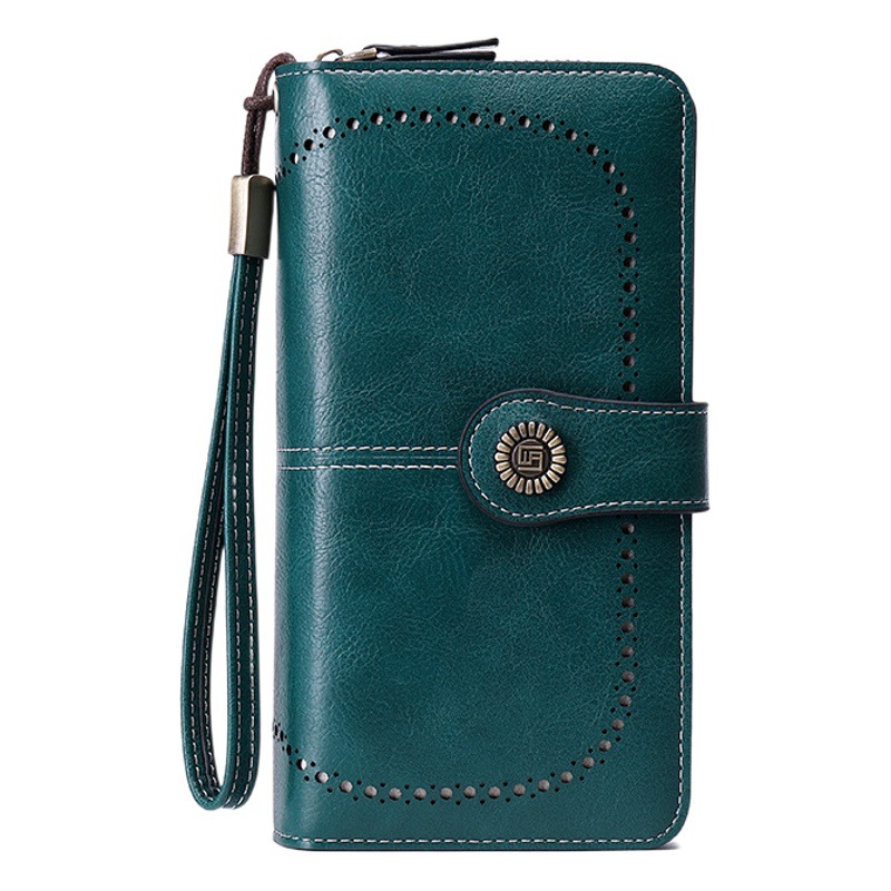 RFID Anti-magnetic Wallet Women's 2023 New European and American Women's Wallet Oil Wax Wallet Wallet Large Capacity Clutch Bag